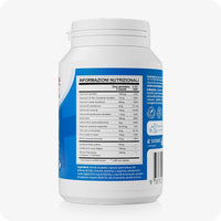 Conceive Plus Couples Bundle Fertility Support (IT) featuring men's fertility support bottle showing Italian nutritional information label with detailed vitamin and mineral content per daily dose, including zinc, folic acid, and maca root, printed on blue packaging for male fertility support.