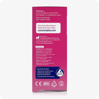 For Conceive Plus Fertility Lubricant Applicators (ES), image shows side panel of 8x4g Spanish-language box. It includes distributor and manufacturer details, a website link for more information, and a SASMAR Quality badge confirming pH range (7.0–7.6) and osmolality standards. Design follows a pink gradient background with white and blue text elements.