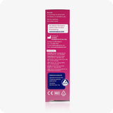 Back panel of Conceive Plus Fertility Lubricant Tube (IT) 75ml box showing distributor details, manufacturer information, and patent numbers in Italian. The deep pink background highlights a quality assurance badge indicating pH range of 7.0–7.6 and osmolality of 290–400 mOsm/kg. Contact info for global distribution centers is listed in white text.