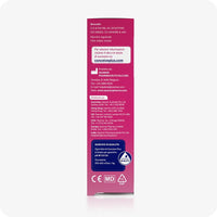 Back panel of Conceive Plus Fertility Lubricant Tube (IT) 75ml box showing distributor details, manufacturer information, and patent numbers in Italian. The deep pink background highlights a quality assurance badge indicating pH range of 7.0–7.6 and osmolality of 290–400 mOsm/kg. Contact info for global distribution centers is listed in white text.