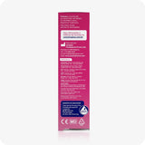 For Conceive Plus Max Combo - Fertility Lubricant Bundle (PT), back panel of 75ml fertility lubricant tube box displaying global distributor addresses, manufacturer contact info, quality assurance seal, and regulatory logos on magenta packaging with white text.