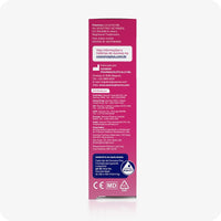 For Conceive Plus Max Combo - Fertility Lubricant Bundle (PT), back panel of 75ml fertility lubricant tube box displaying global distributor addresses, manufacturer contact info, quality assurance seal, and regulatory logos on magenta packaging with white text.