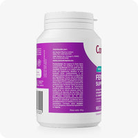 Conceive Plus Women's Fertility Support (ES) supplement bottle with detailed product precautions, distributor contact information, and official website printed in Spanish, displayed from side to reveal regulatory details and curved purple label wrapping around a white container.